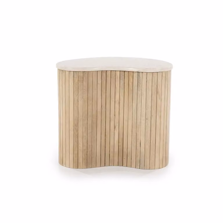 Eleonora Bijzettafel met Mango Hout en Marmeren Blad in Beige