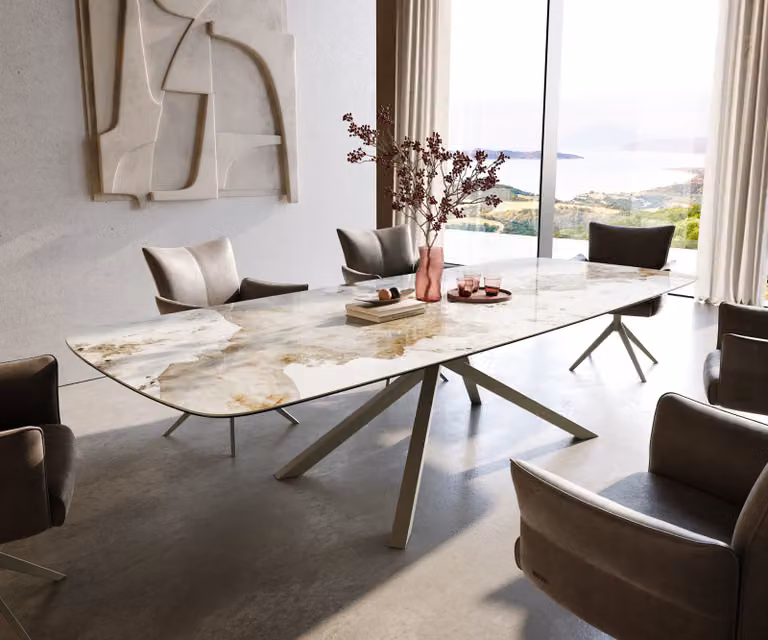 DELIFE Eettafel Edge Boot Keramiek Minas Melange Wit-Beige B: 208 cm, D: 120 cm, H: 76 cm