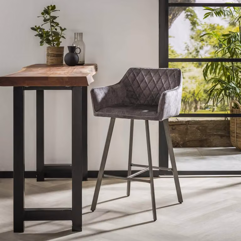 WoonStijl Barstoel met armleuning, Grijs Velours, Modern Design