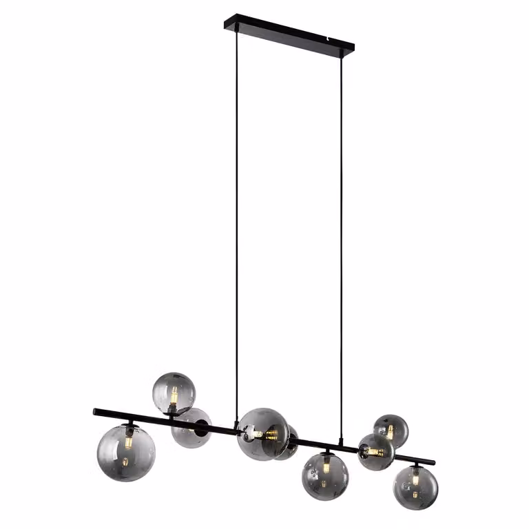 Freelight Hanglamp Calcio 9 lichts rook glas zwart L 125 cm