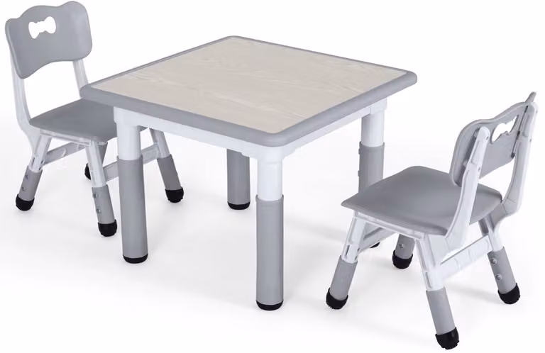 Bolt Edge Kindertafel met 2 stoeltjes en activiteitenoppervlak, in hoogte verstelbaar, Lichtgrijs
