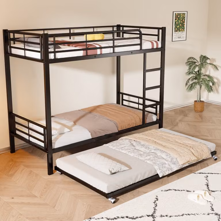 REDOM stapelbed met uittrekbed voor kinderen, metaal, zwart, 3 slaapplaatsen, B/D/H: 90 x 200 cm en 90 x 190 cm