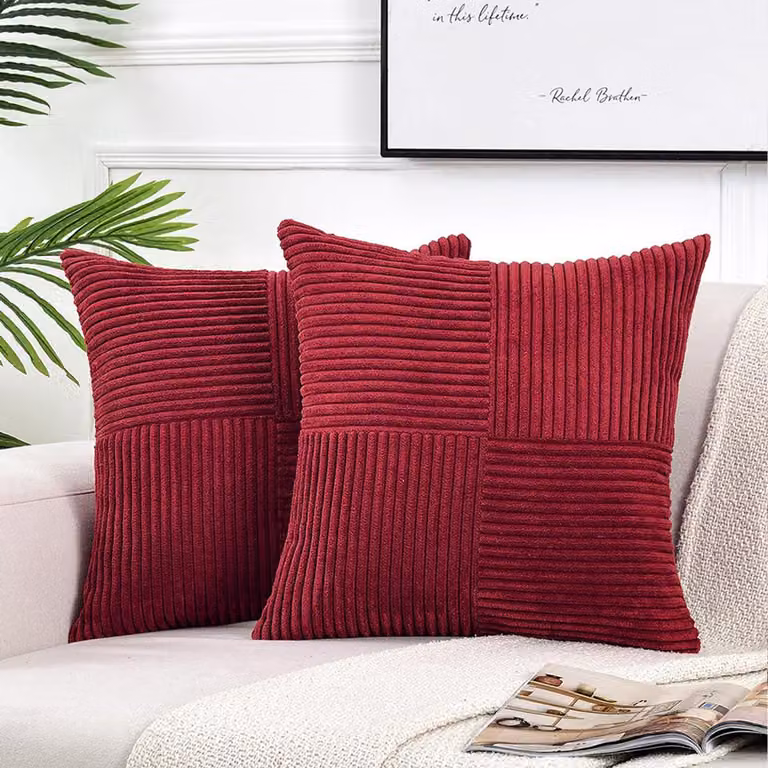 Set van 2 decoratieve corduroy patchwork sierkussenhoezen voor jouw woonkamer, rustieke boho stijl, 60 x 60 cm