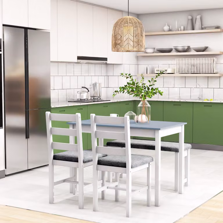 HOMCOM 4-delig eetset met tafel, bank en 2 stoelen in grijs en wit, B/D/H: 108 x 65 x 75 cm