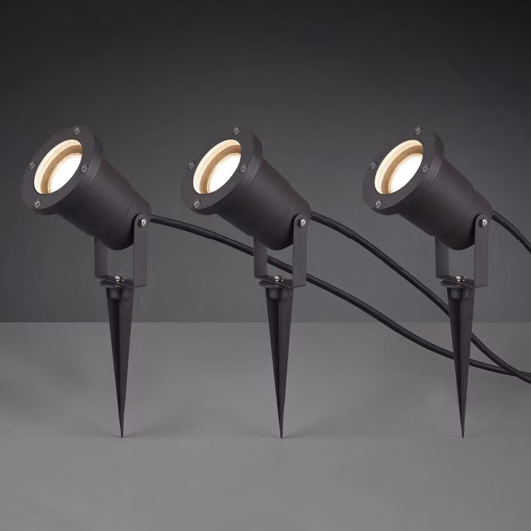 Trio Leuchten Ubangi set van 3 tuinspots met grondspies, zwart, aluminium, IP65