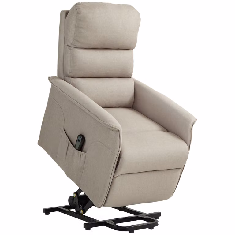 HOMCOM Relaxfauteuil met opsta-ondersteuning en verstelbare rugleuning en voetensteun, Beige, B/D/H: 66 x 90 x 96 cm