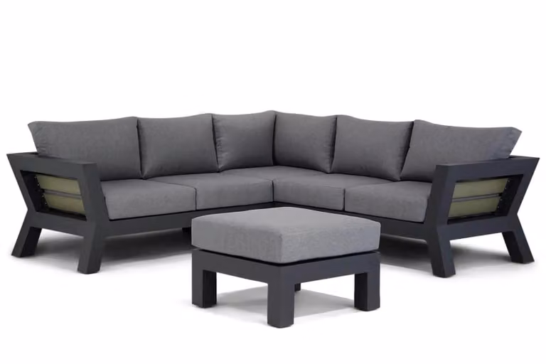 Santika Furniture Yovita 4-delige hoek loungeset met kussens, grijs
