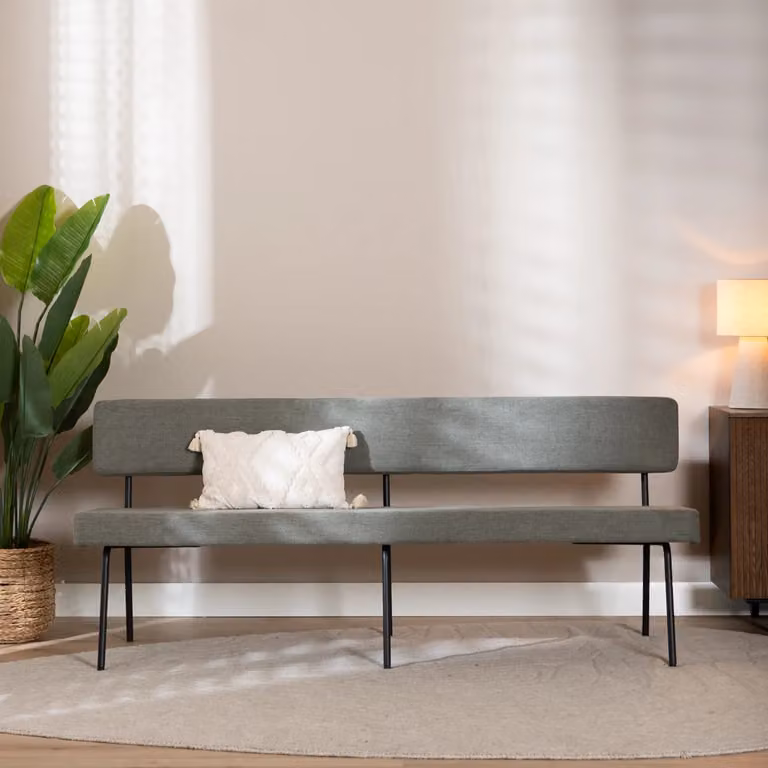 Scandinavische eetkamerbank Bronx71 in groen met metalen onderstel