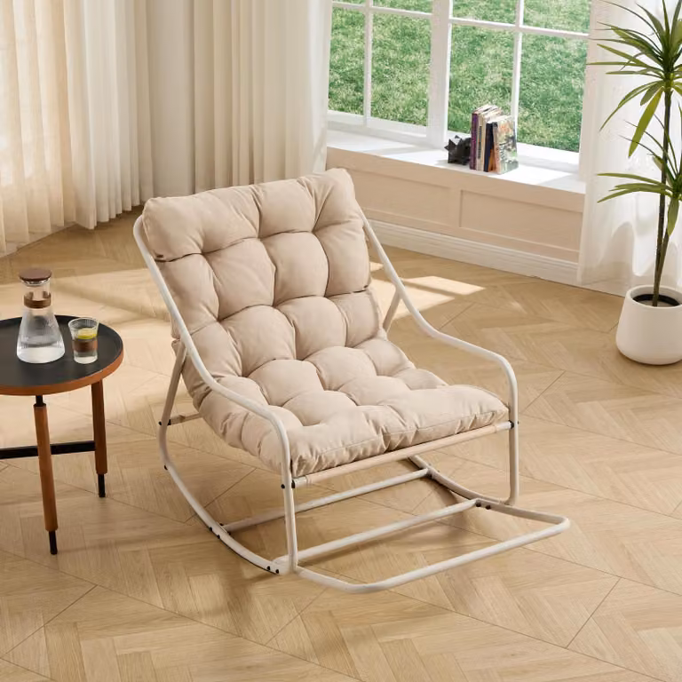 Aosom Schommelstoel met comfortkussen voor binnen en buiten, beige