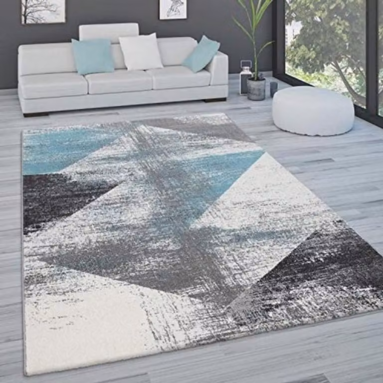 Paco Home Vloerkleed voor de Woonkamer met Abstract Patroon in Pastel Vintage Look, Turquoise, 60 x 100 cm