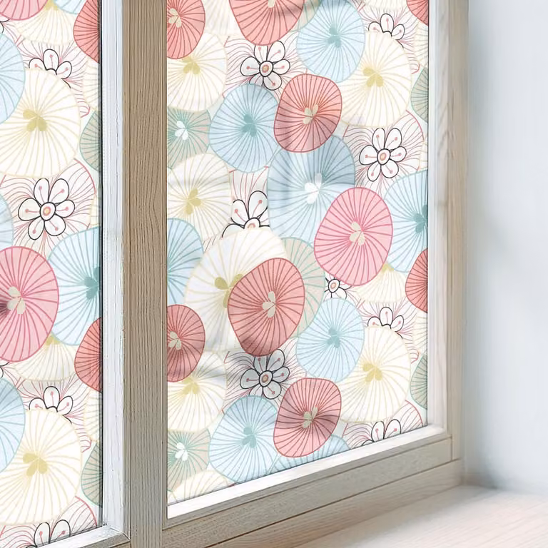 Coloray Privacy Folie Raam - Pastelkleurige bloemen - Veelkleurig - Breedte: 100 cm, Hoogte: 146 cm