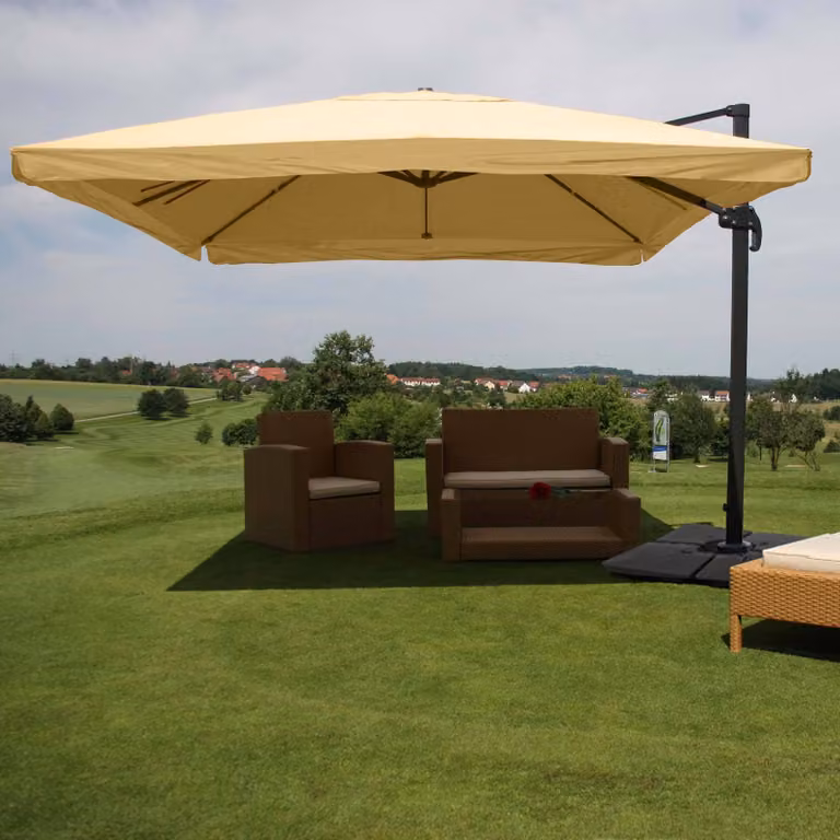 Mendler Gastronomie-scherm met pergola HWC-A96, Crème, B: 3 x D: 4 m (Diameter: 5 m)
