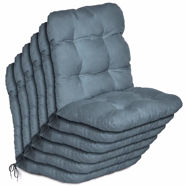 Beautissu Flair NL 6-delige set lage rugleuning kussens met koorden, duivenblauw, B: 100 cm, D: 50 cm, H: 8 cm