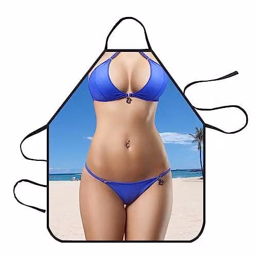 WUDQIJI Keukenschort met motief van een vrouw, geschikt voor mannen en vrouwen, rood/blauw
