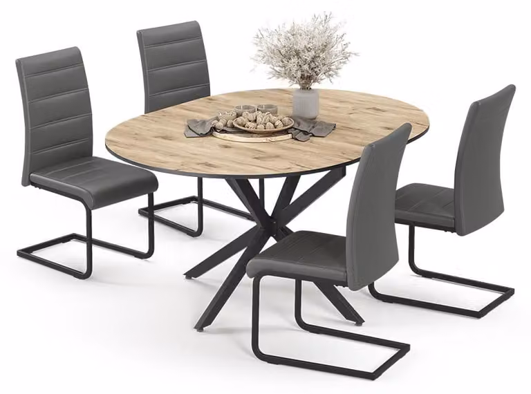 Vicco Loyd Eettafelset met 4 grijze eetkamerstoelen, Eiken rustiek/Zwart, B/D/H: 120 x 120 x 76,5 cm