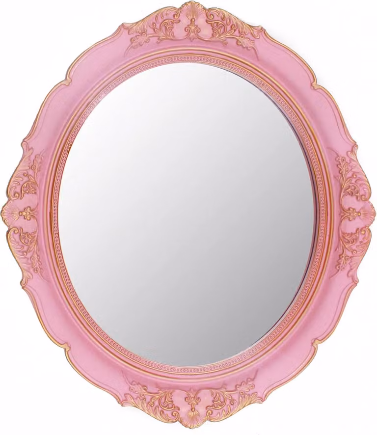 Ovale decoratieve spiegel in roze met glamour uitstraling, B/D/H: 30 x 40 cm
