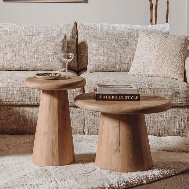 Tower Living Asti Bijzettafel rond mango hout bruin zwart B: 40 cm, H: 55 cm