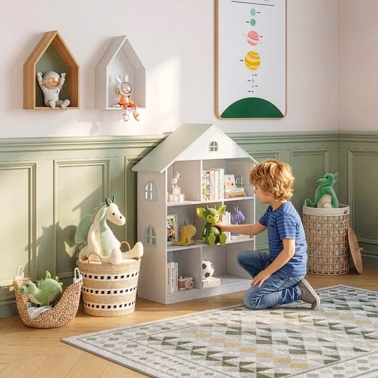 en.casa Kinderkast Vipsali open kast wit en mintgroen H 107 x B 83 x D 30 cm