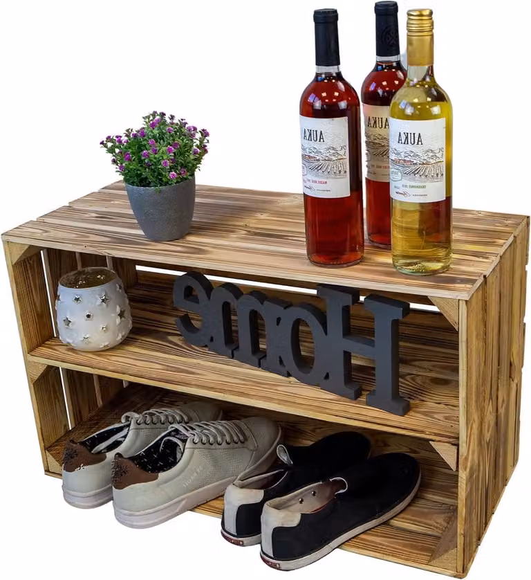 Gevlamde houten opbergkist voor schoenen of andere spullen, B/D/H: 68 x 40 x 30 cm