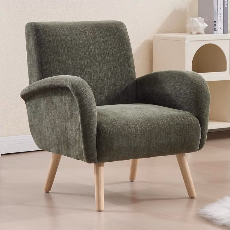 Groene Chenille Lounge Fauteuil met Omhullend Ontwerp voor de Woonkamer of Slaapkamer - B/D/H: 74 x 73 x 81 cm