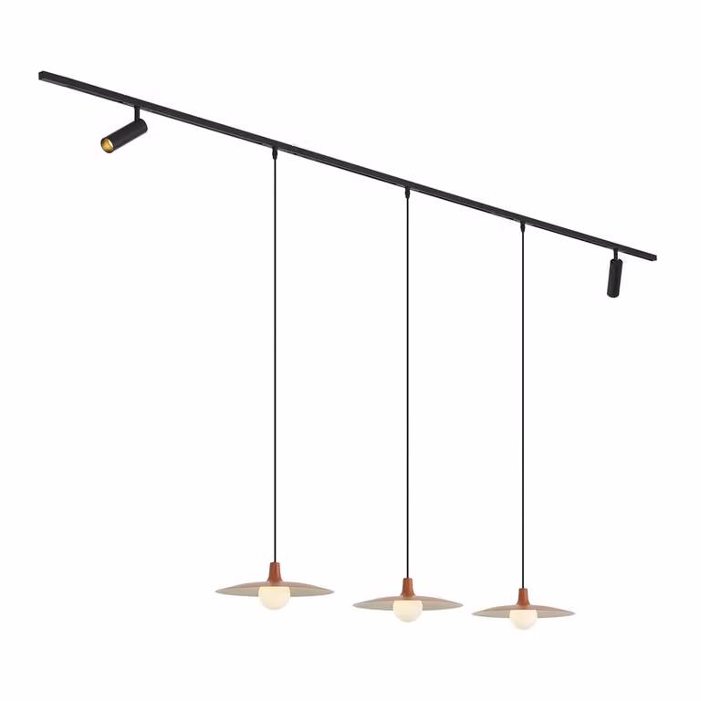 QAZQA Modern railsysteem zwart met 2 spots en 3 oranje hanglampen