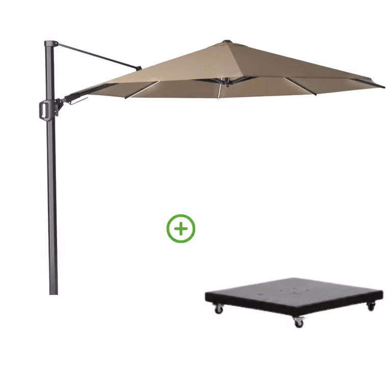 Platinum Challenger T² zweefparasol met Monza parasolvoet 90kg, Ø350cm, taupe