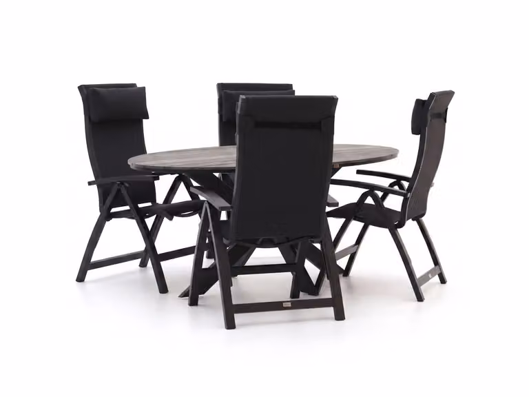 Bellagio Diningset voor 4 personen met polywood effect en zwart aluminium onderstel