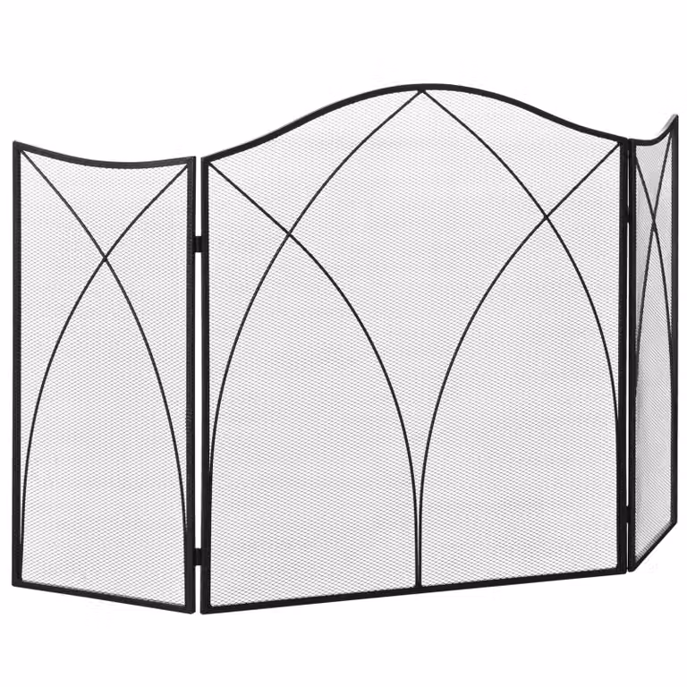 HOMCOM Vonkenbescherming voor haarden, drievoudig opvouwbaar, zwart metaal, 108 x 2 x 76 cm