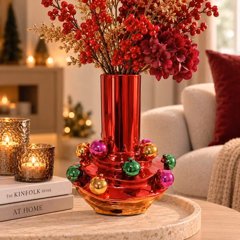 Countryfield Glamour Vaas Rood - Breedte: 28 cm, Diepte: 28 cm, Hoogte: 35,5 cm