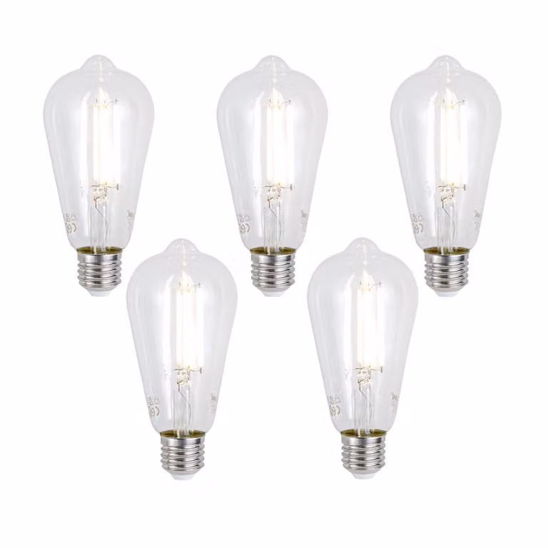 LUUMR Set van 5 Smart E27 LED Globe lampen, Filament, Transparant, Dimbare LED lampen 7W