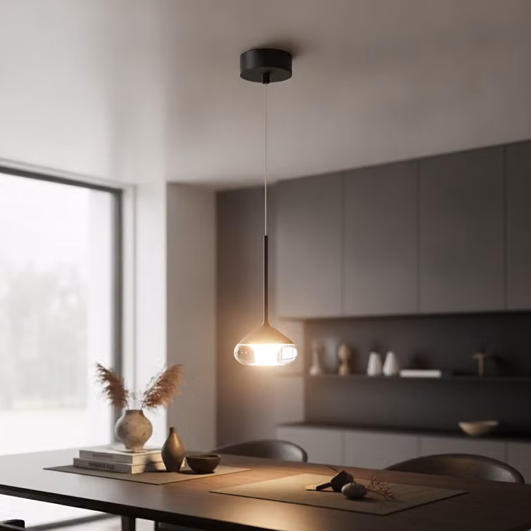 Artdelight Phoenix Design Hanglamp zwart met glas en aluminium, Diameter: 11,6 cm