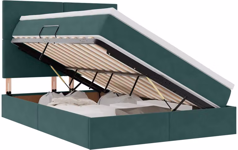 vidaXL Opbergbed met matras en LED-verlichting, Donkergroen Fluweel, B/D: 140 x 200 cm