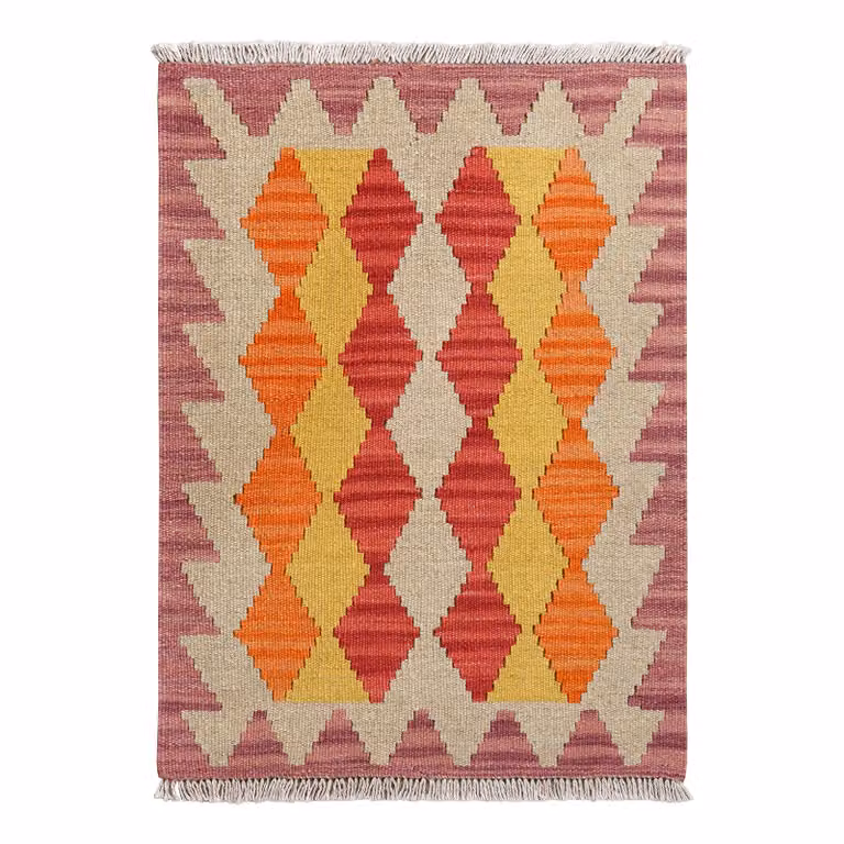 home24 Kelim Gashgai laagpolig vloerkleed rood multicolor wol Breedte: 63 cm, Lengte: 86 cm