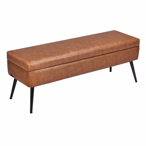 VEVOR Ottomaan bank met opbergruimte van PU-leer en metalen poten, bruin, B/D/H: 120 x 40 x 45 cm
