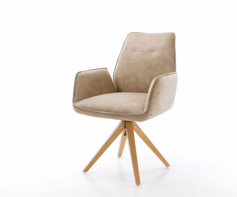 DELIFE Eetkamerstoel Zoa-Flex beige microvezel met houten frame en 360 graden draaibaar onderstel