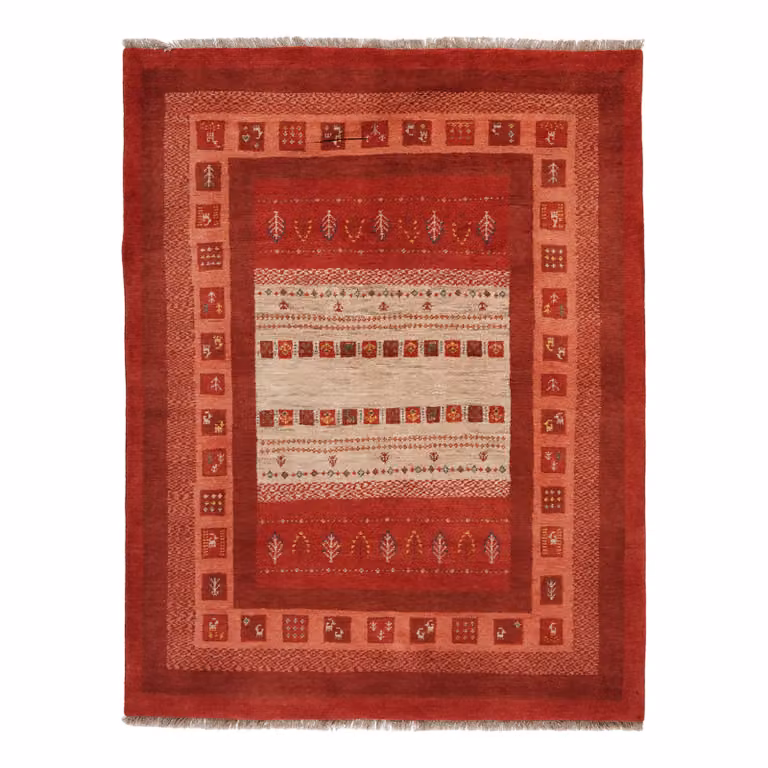 home24 Hoogpolig vloerkleed Gabbeh Sonnat beige en rood B/D: 158 x 205 cm