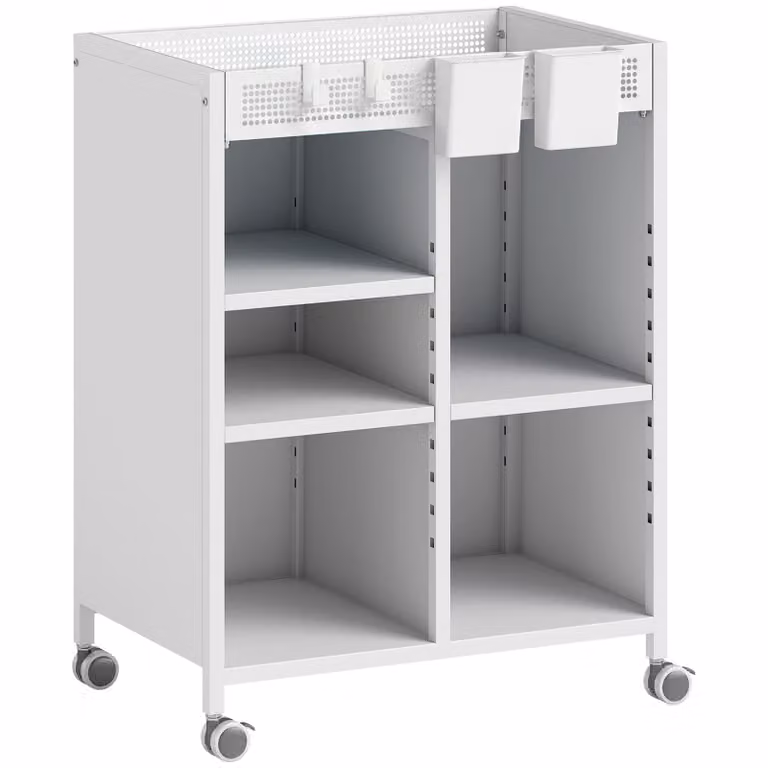 HOMCOM Boekenkast op wielen met 4 verstelbare planken, Wit