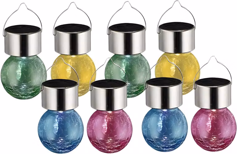 Sunnydays Solar sfeer hanglamp met LED - 8 stuks - Glas - Geel, Groen, Roze, Blauw - Diameter: 9 cm