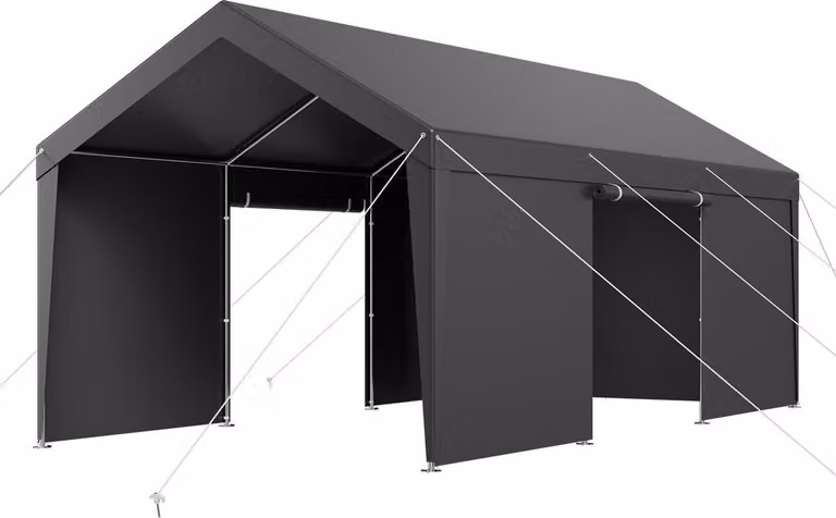 VEVOR Carport met zijwanden, autoveranda, 3,6 x 6 meter, grijs
