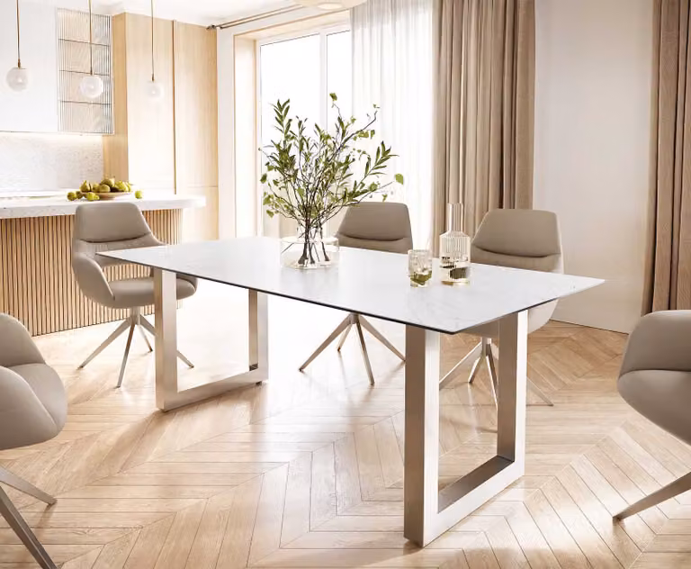 DELIFE Eettafel Edge Statuarietto wit keramiek en roestvrij staal, B/D/H: 200 x 100 x 74 cm