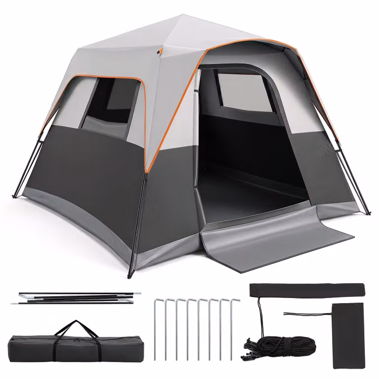 Costway Draagbare Campingtent voor 6 Personen met Regenbescherming Grijs