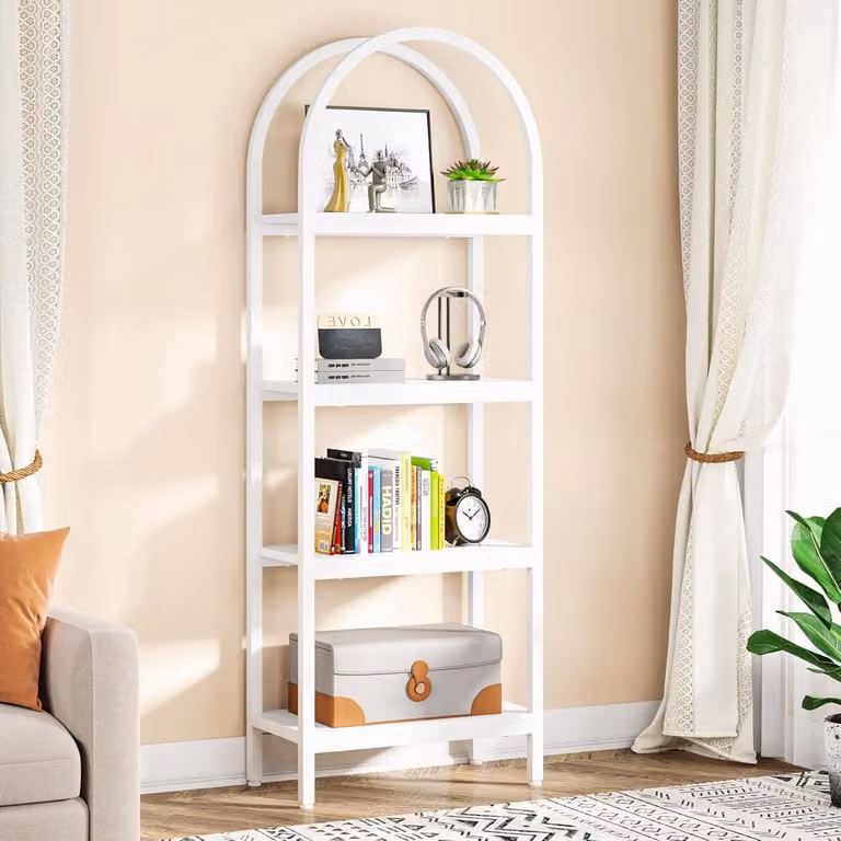 Tribesigns Industrie Boekenkast met 4 Lagen en Metalen Frame - Wit - Breedte: 70 cm
