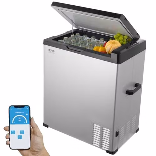 VEVOR Autokoelkast 70 liter, draagbare compressor koelkast met één zone, zwart, met Bluetooth en App-besturing, 12/24V DC en 100-240V AC