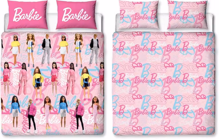 Barbie Dubbel Dekbedovertrek Set voor Kinderen en Tieners - Roze