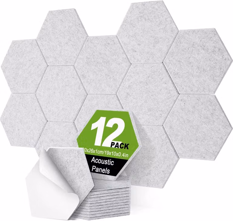 12 Stukken Geluidsabsorberende Panelen voor Opnamestudio, Feestzaal en Kantoor - Lichtgrijs - B: 30 cm, D: 26 cm, H: 10,5 cm