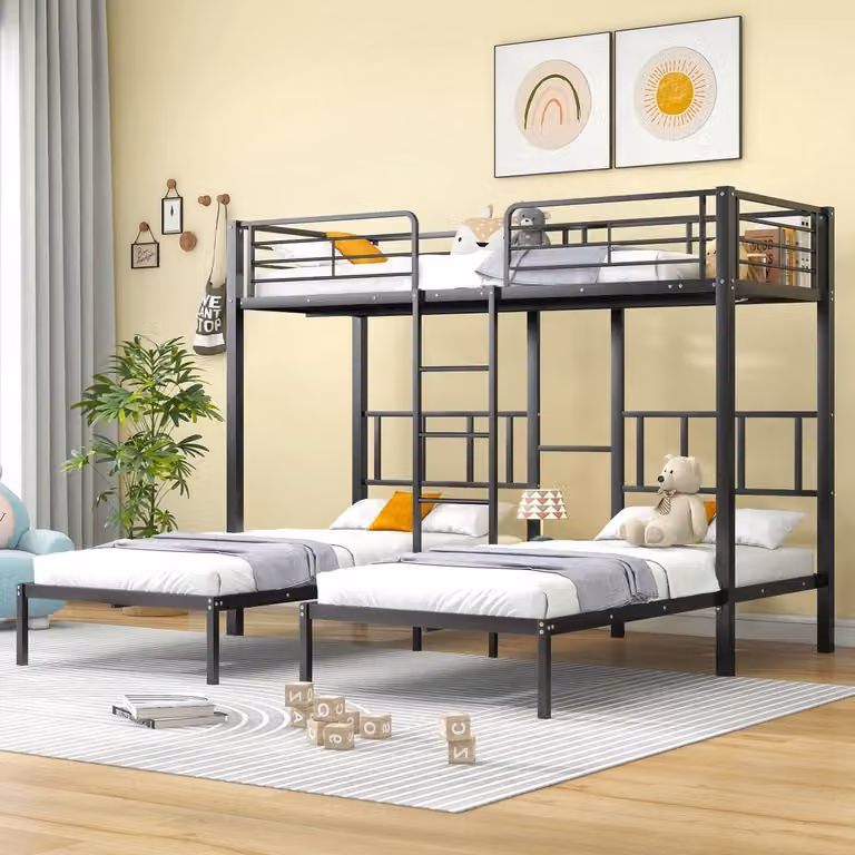 Zwart metalen stapelbed voor kinderen met opbergruimte, 90 x 200 cm