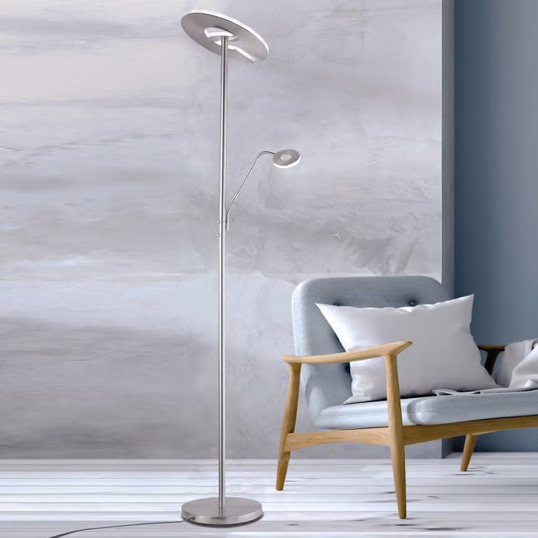 Fischer & Honsel Dent LED-uplighter vloerlamp, dimbaar, grijs/zilver, metaal/aluminium, Hoogte: 180 cm
