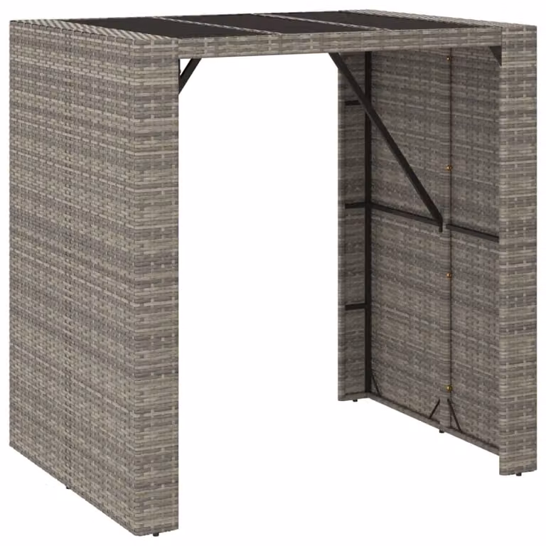 vidaXL Bartafel met glazen blad en polyrotan, grijs, B: 105 cm, D: 80 cm, H: 110 cm
