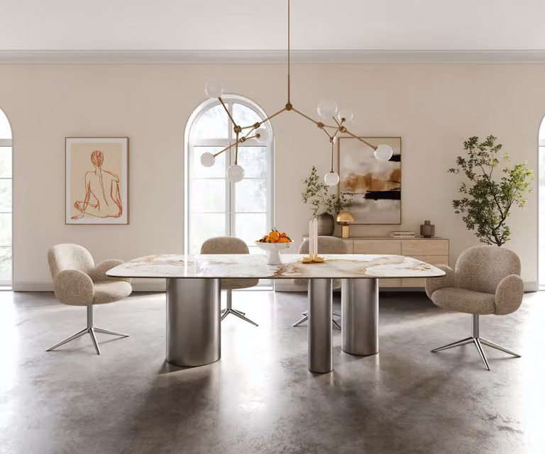 DELIFE Edge Boot Eettafel met Keramisch Blad, Wit-Beige, B/D/H: 240 x 120 x 76 cm