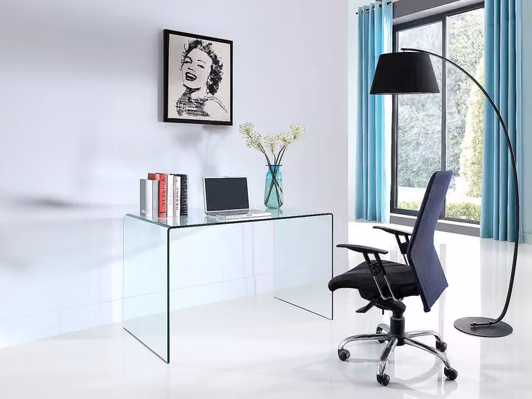 Bureau ELSTRON met gehard glazen blad, transparant, B/D/H: 120 x 50 x 75 cm